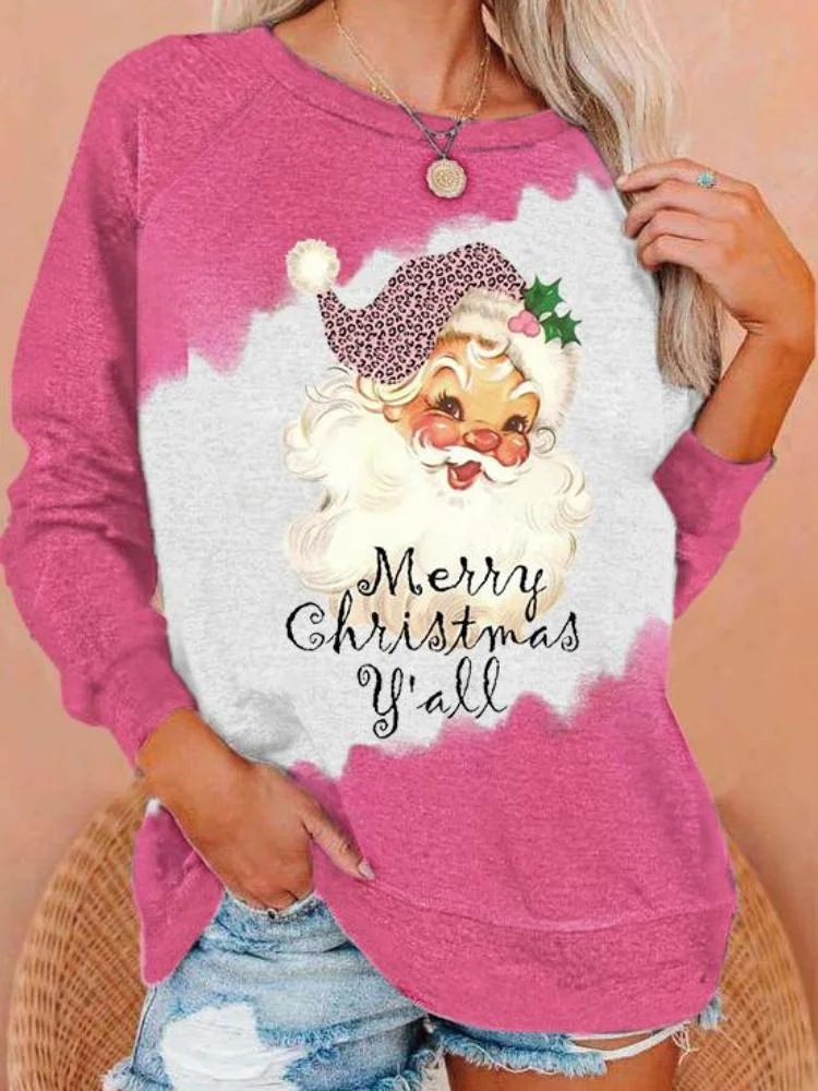 Women's Pink Santa Claus Letter Print Sweatshirt