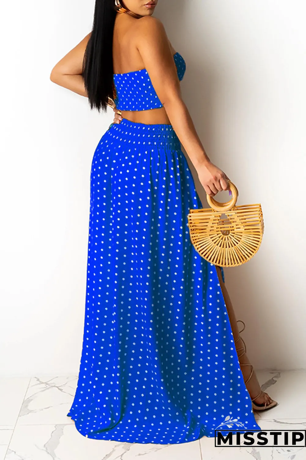 Yellow Sexy Dot High Opening Strapless Sleeveless Two Pieces