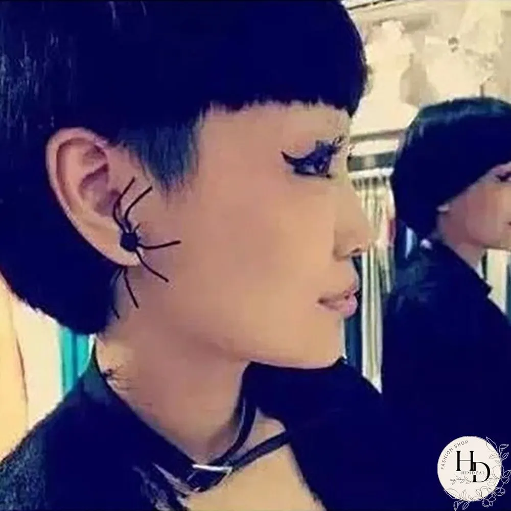 Pair Fashion Halloween Black Spider Stud Earrings Personality Double-sided Decoration