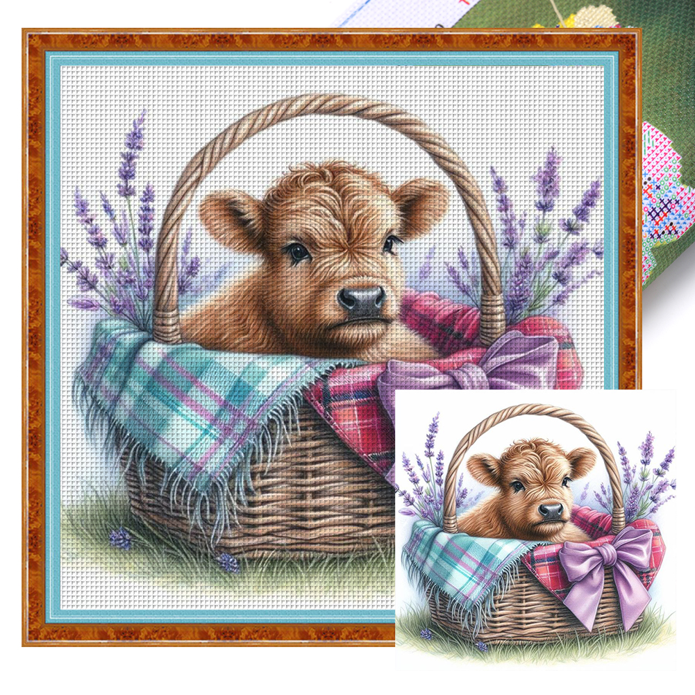 Yak With Flower Basket Full 11CT Pre-stamped Canvas(40*40cm) Cross Stitch