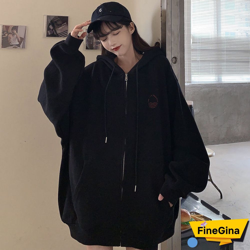 Retro Zip Up Hooded Sweatshirts Womens Fashion Spring Autumn Clothes Loose Hoodies Korean Long Sleeve Casual Oversized Pullover