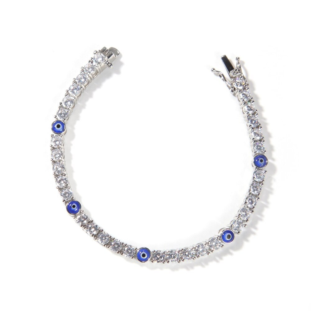 4MM Tennis Link Turkish Blue Eyes Bracelet Iced Out Luxury Jewelry-VESSFUL