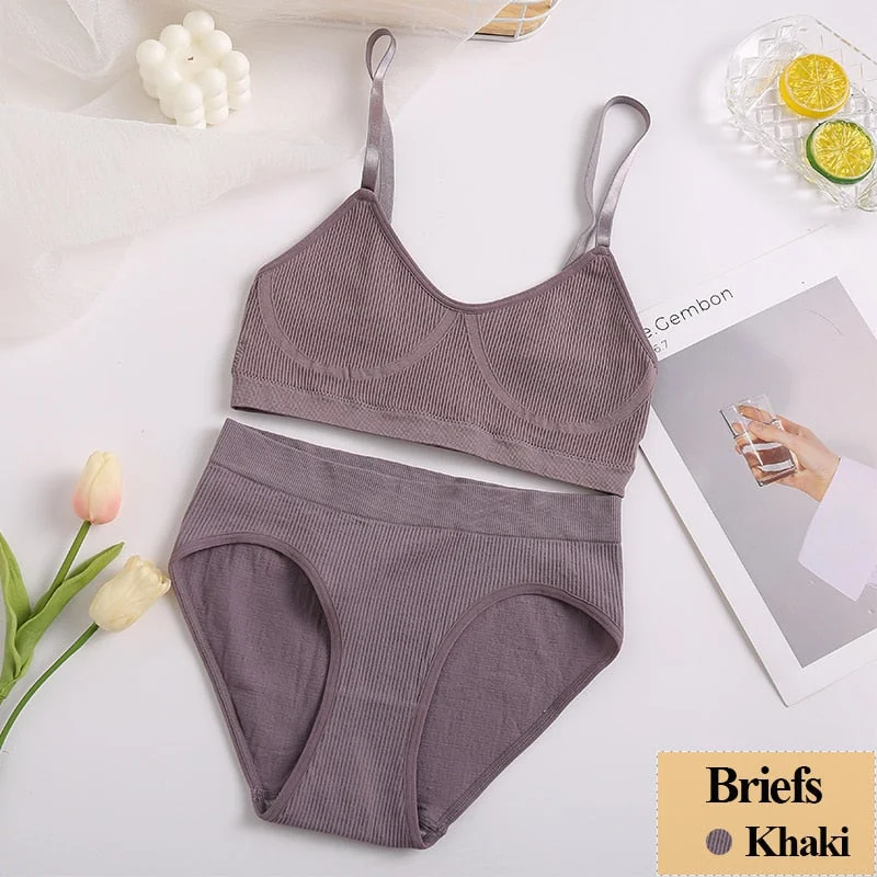 New Women Bra Panties Set Sexy Push Up Bralette Female Fitness Seamless Underwear Sports Lingerie Brassiere Girls Tank Crop Top