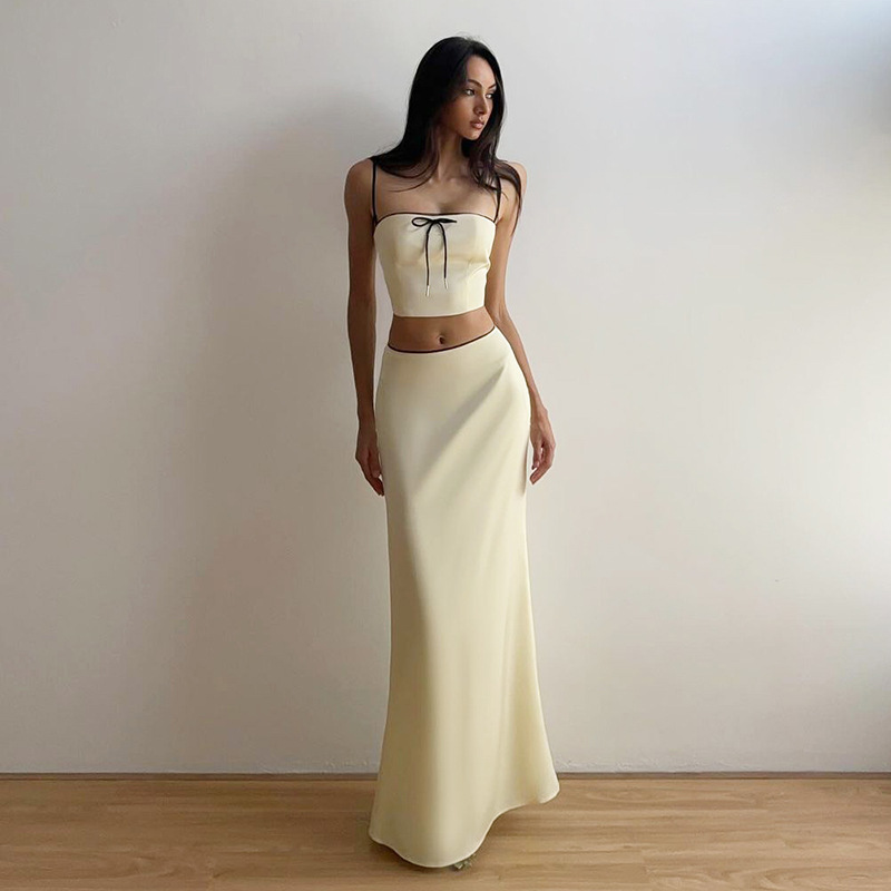 Ootddress Women's Solid Color Slim Fit With Exposed Navel Set Suspender Vest High Waisted Skirt Lady New Fashion Party Clothing 2025
