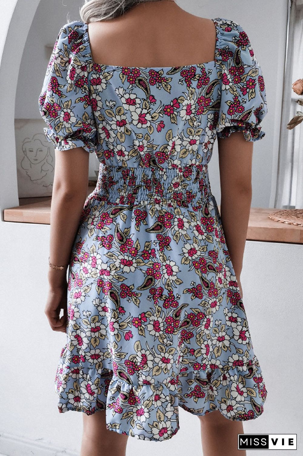 Fashion Casual Print Split Joint Square Collar A Line Dresses