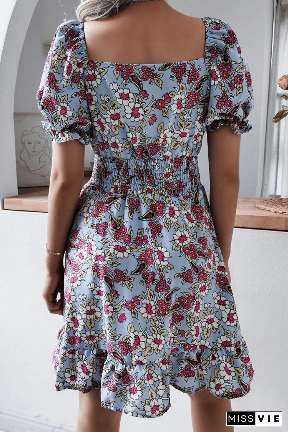 Fashion Casual Print Split Joint Square Collar A Line Dresses