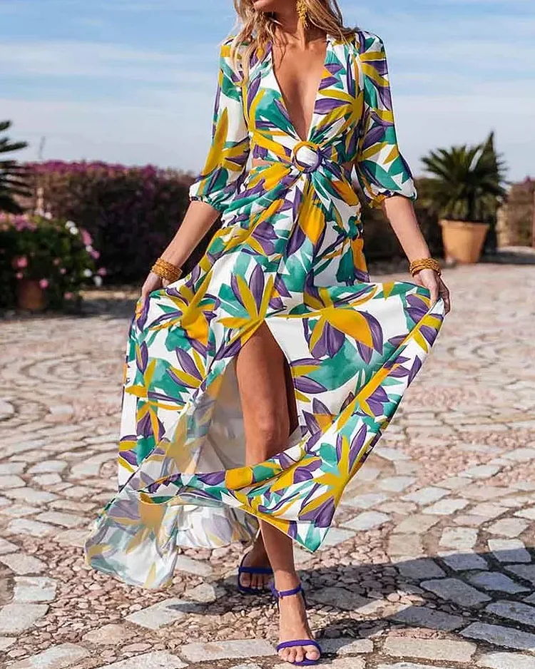 Casual Holiday Print Backless Dress