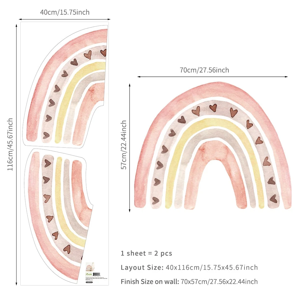 Big Rainbow Watercolour Home Decor Wall Sticker Self-Adhesive for Children's Room Living Room Nursery Decals Nordic Kid Stickers