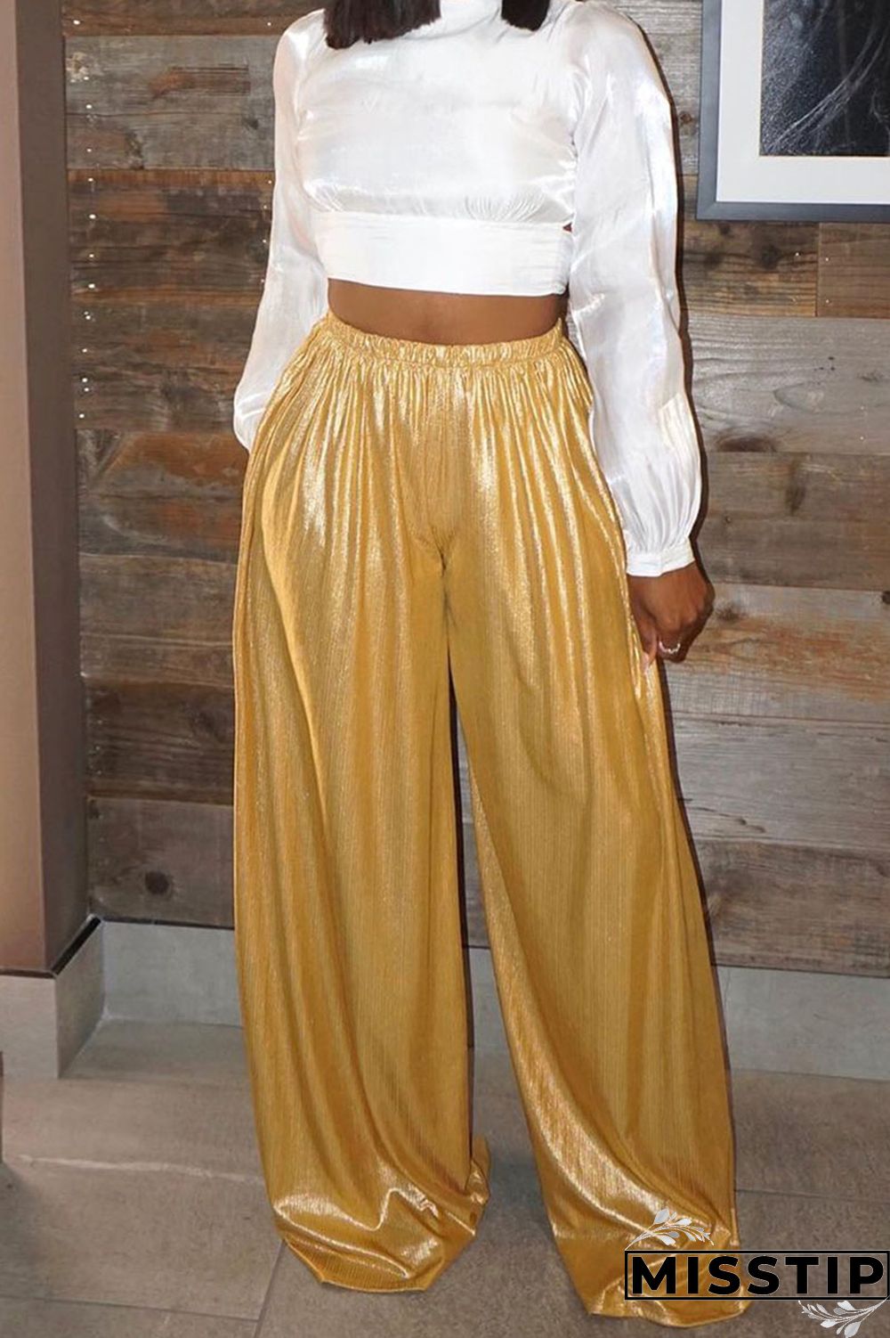 Champagne Casual Solid Patchwork High Waist Straight Solid Color Bottoms