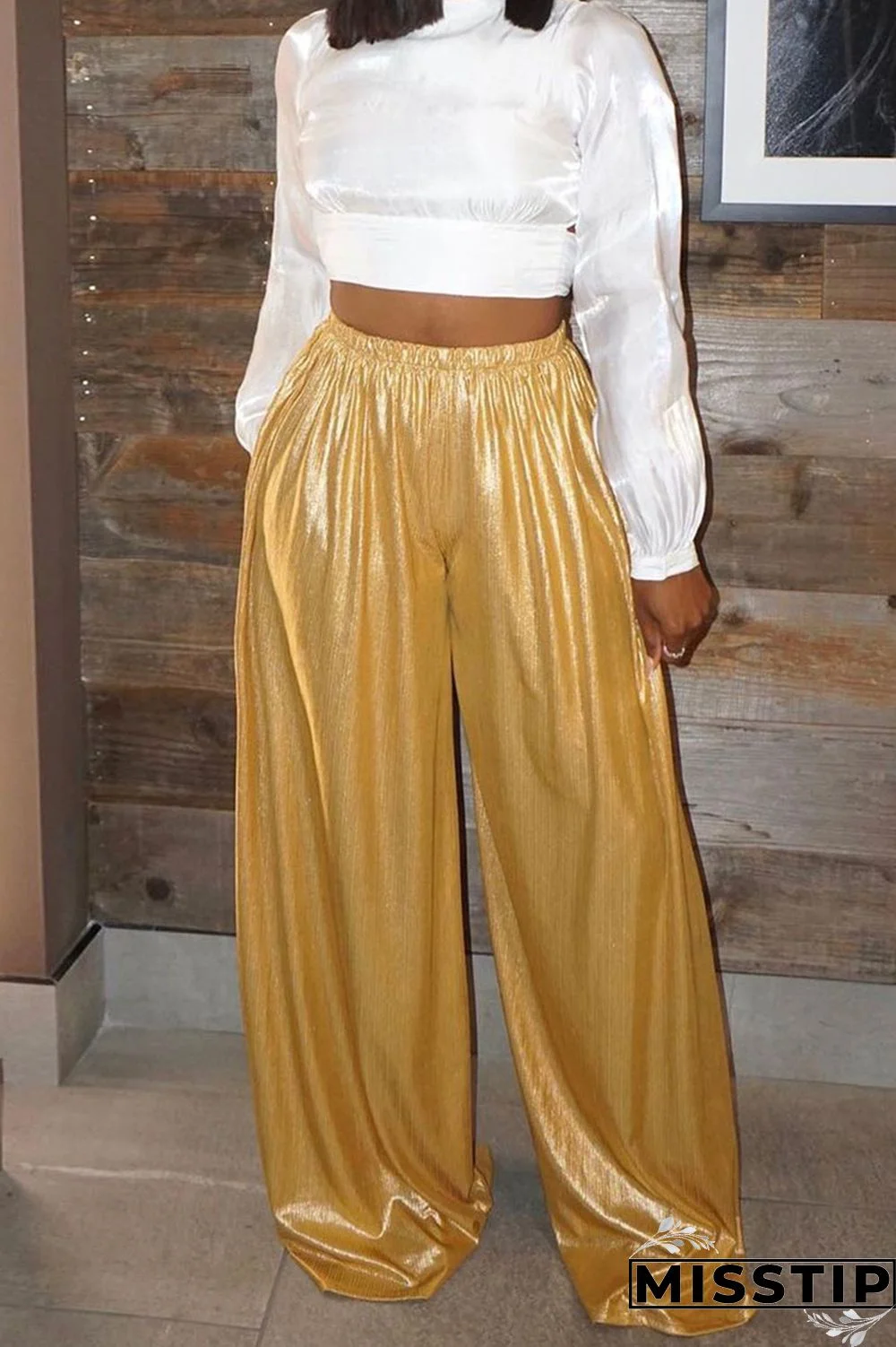 Champagne Casual Solid Patchwork High Waist Straight Solid Color Bottoms