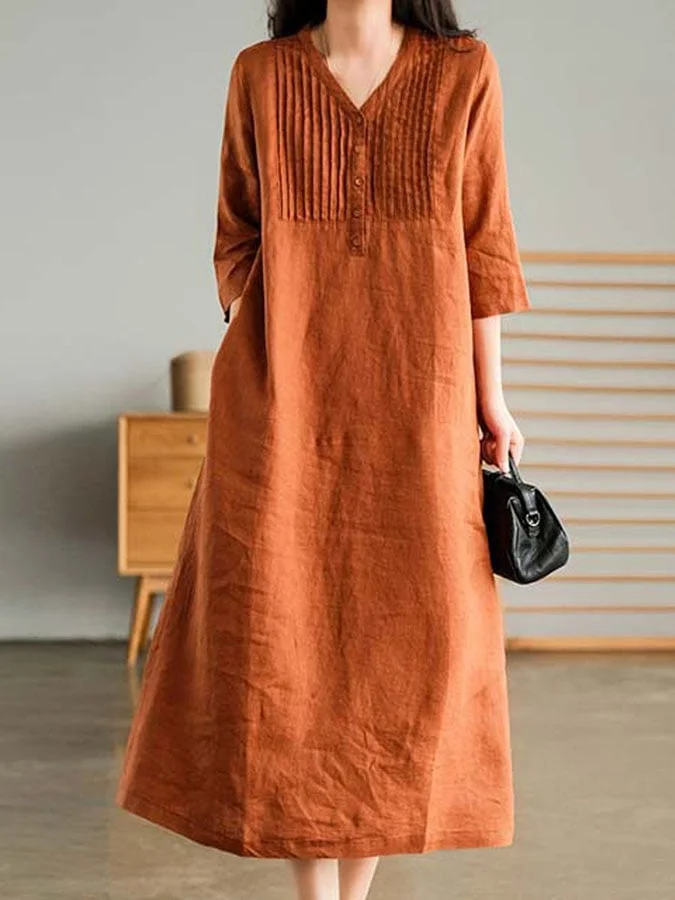 Casual Cotton And Linen Dress