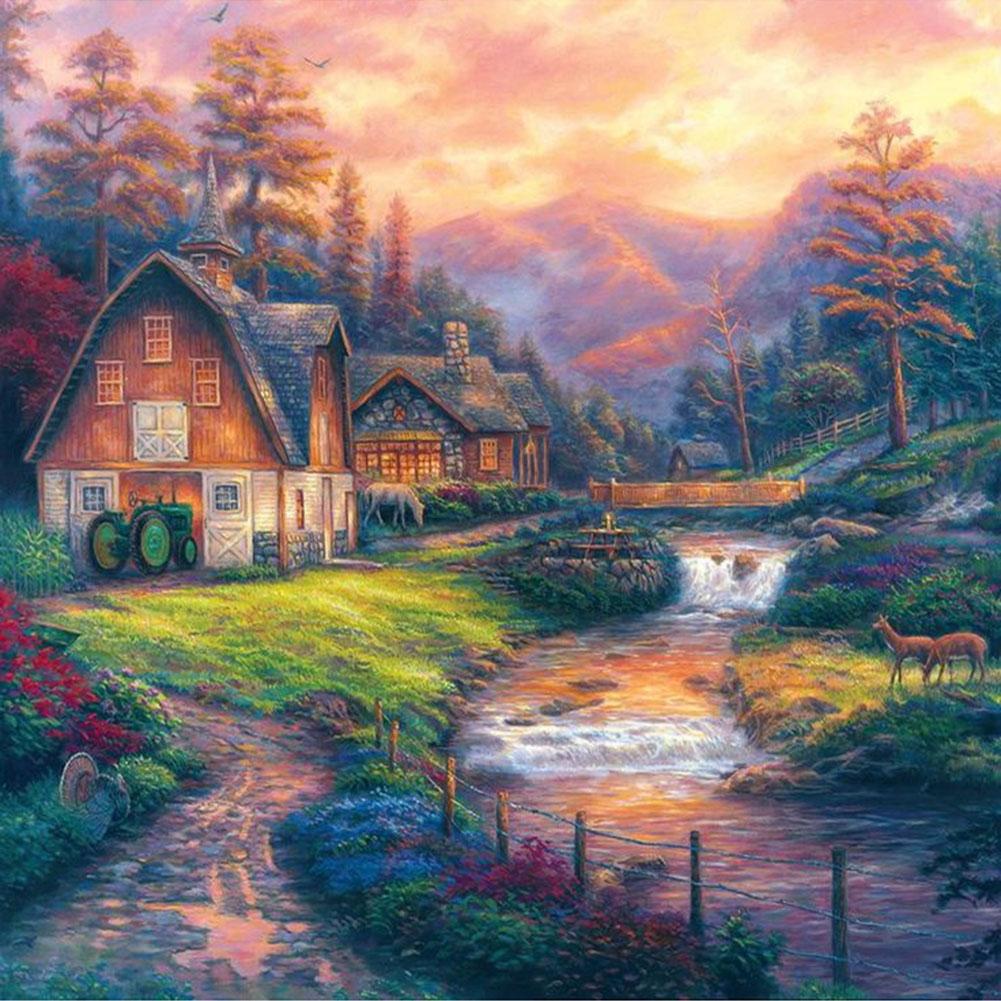 

30x30cm Round Drill Diamond Painting-Stream Houses, 501 Original