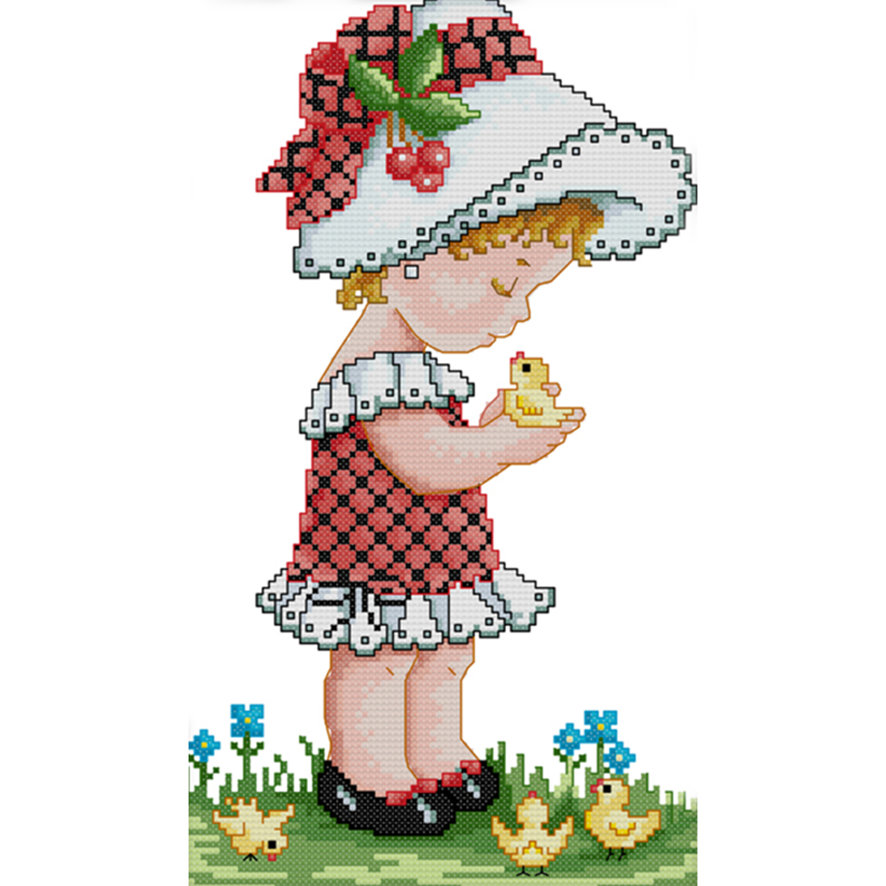 

Heart Little Girl - 14CT Stamped Cross Stitch - 21*34CM, 501 Original