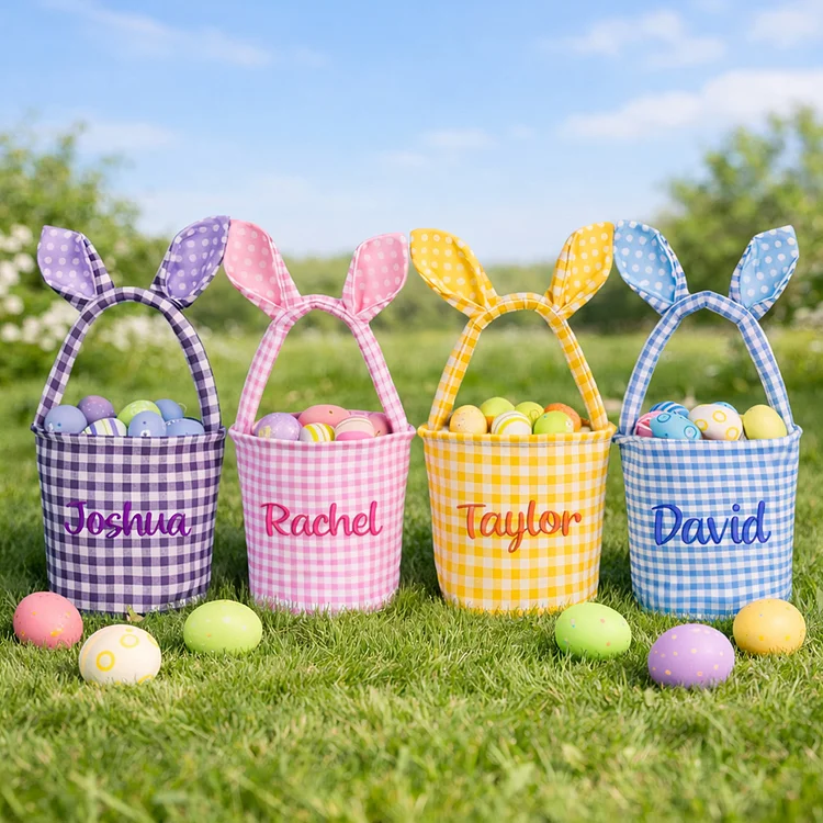 Custom Embroidered Easter Basket Custom Kids Bunny Basket with Name Easter Egg Hunt Basket First Easter Gift for Girls and Boys Spring Decor
