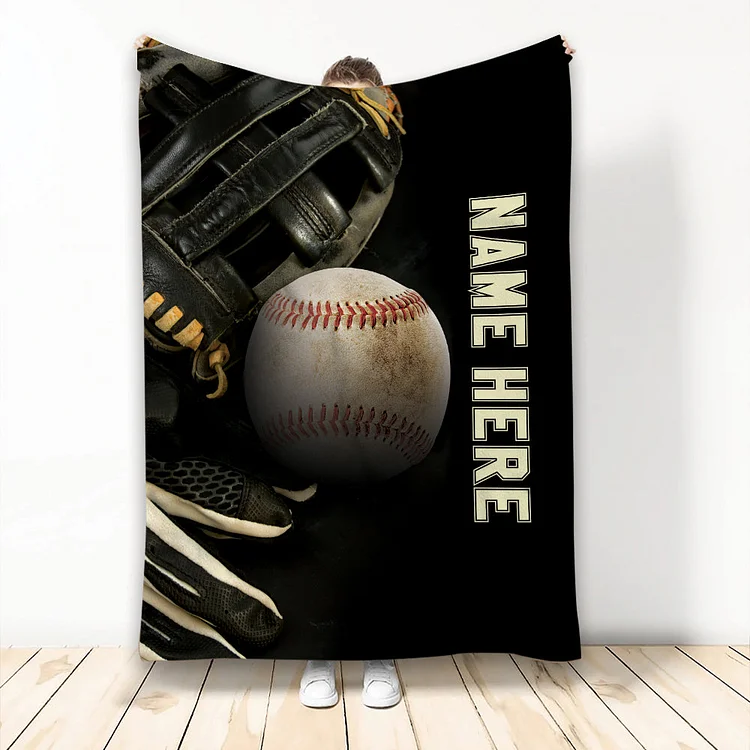 Personalized Baseball Blanket, Baseball Custom Name Number Soft Cozy Blanket | BKKid489