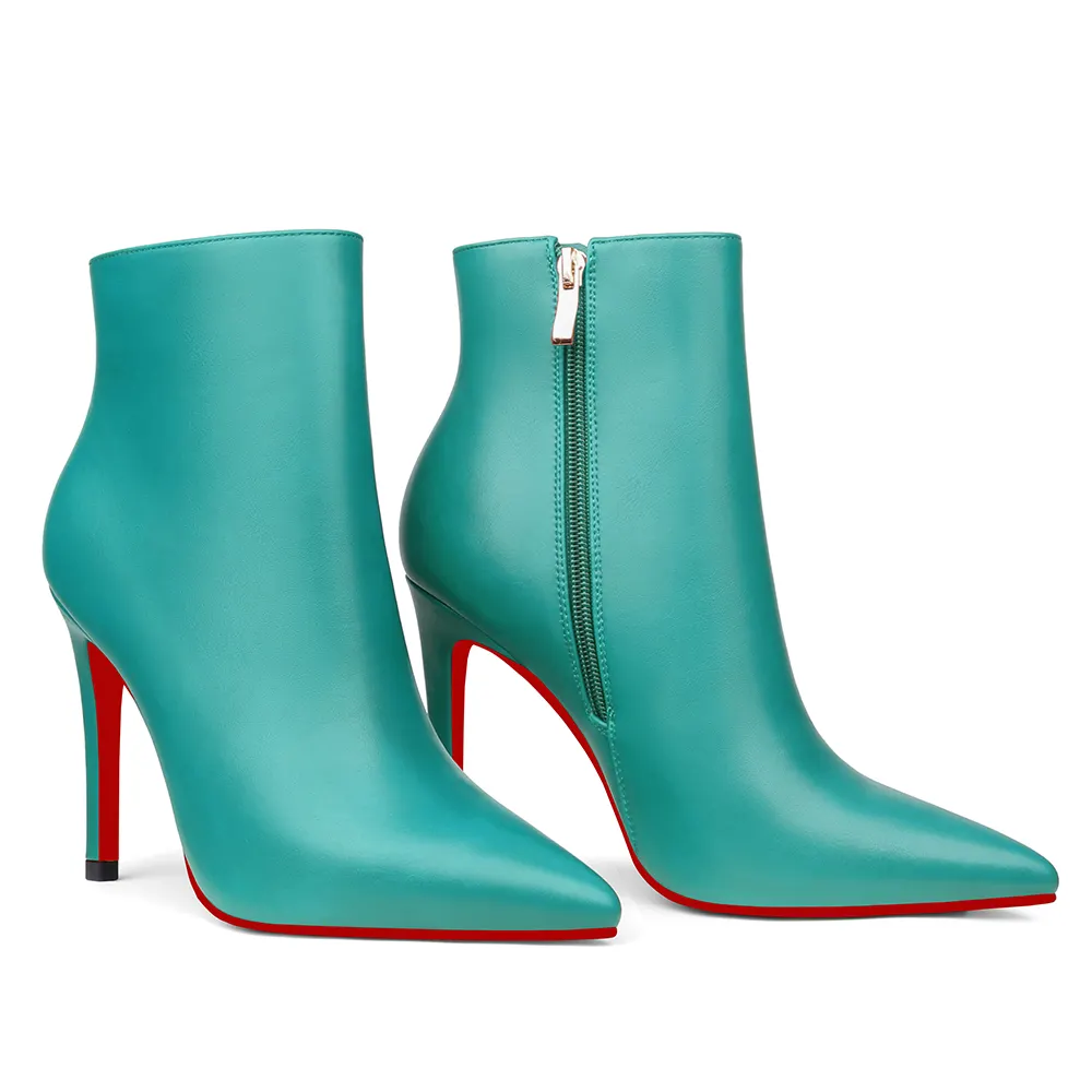100mm/3.94 inch Women's Ankle Boots Closed Pointed Toe Red Bottom Stilettos Booties-vocosishoes