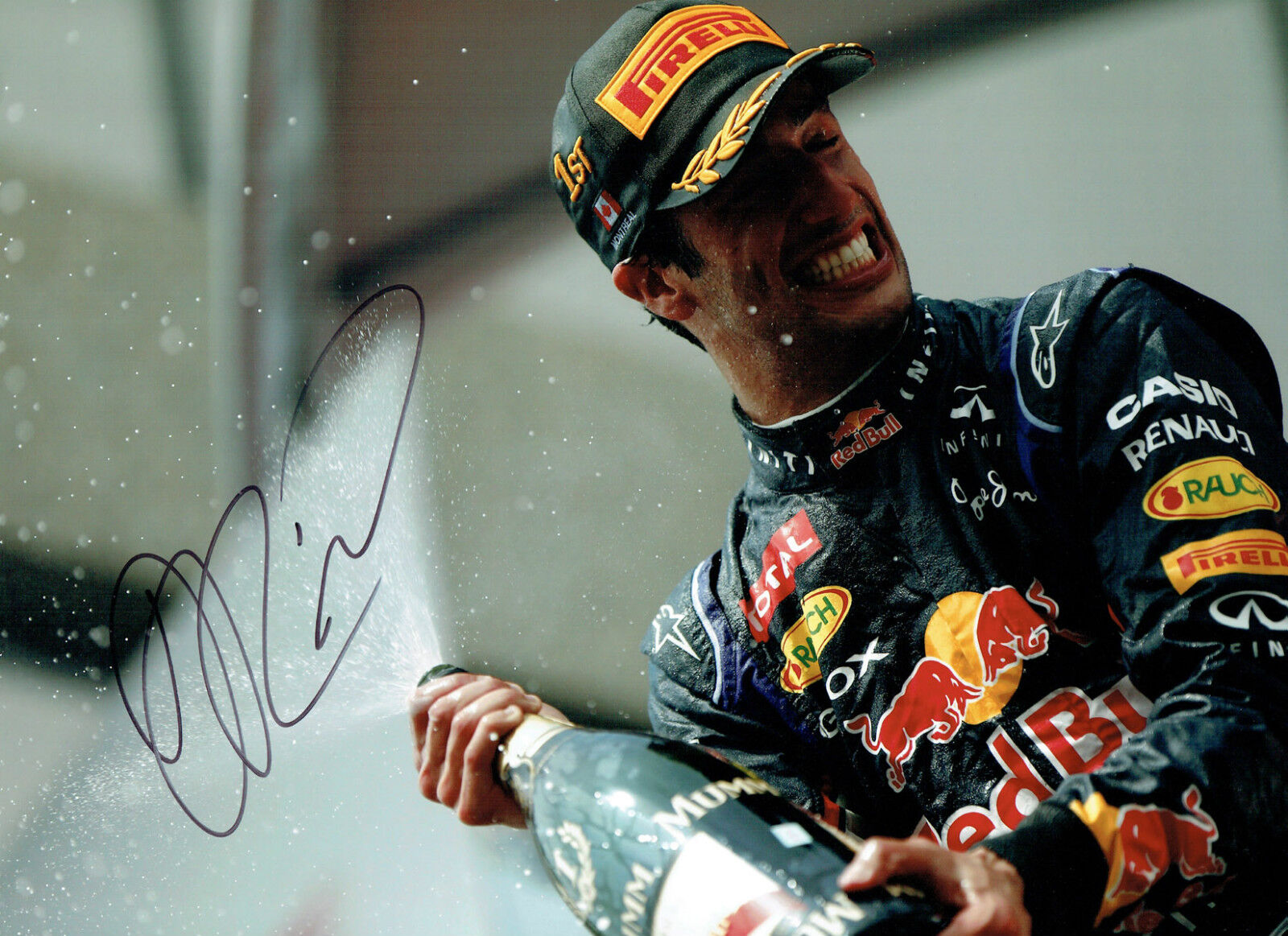 Daniel RICCIARDO Autograph SIGNED 16x12 Photo Poster painting Red Bull Podium F1 AFTAL COA