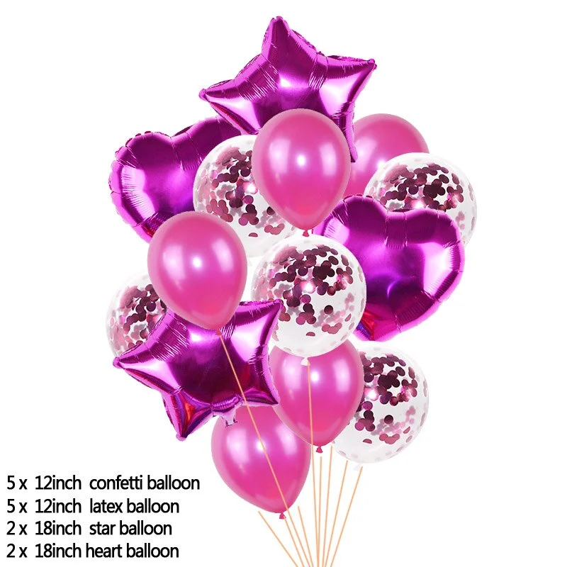 14pcs Rose Gold Confetti Latex Balloons Set Star Heart Shape Foil Balloon Birthday Party Decoration Wedding Inflatable Air Ball