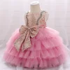 Kid Baby Girl Golden Bow Princess Baptism Dress