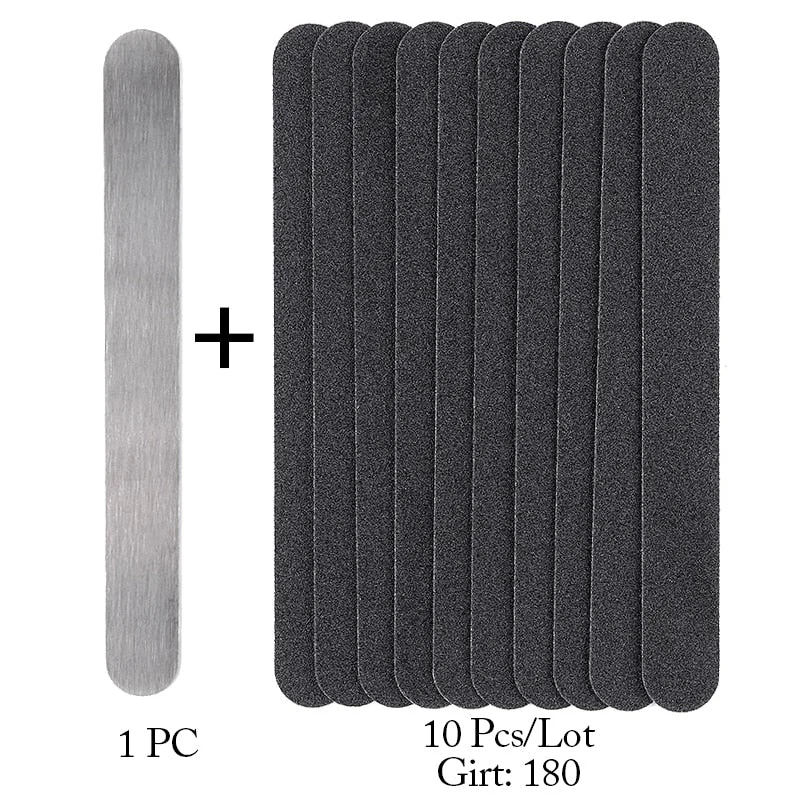 Double-Sided Straight Replacement Nail File SandPaper Pads With Metal Handle Grey /Black Buffer Strips 100/180/240 Remove-Nail Inspo