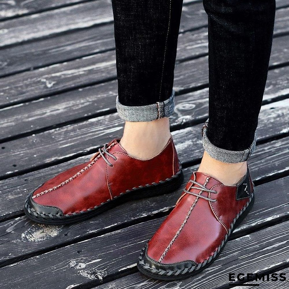 Men Casual Cow Leather Light Comfortable Split Leather Flats Shoes | EGEMISS