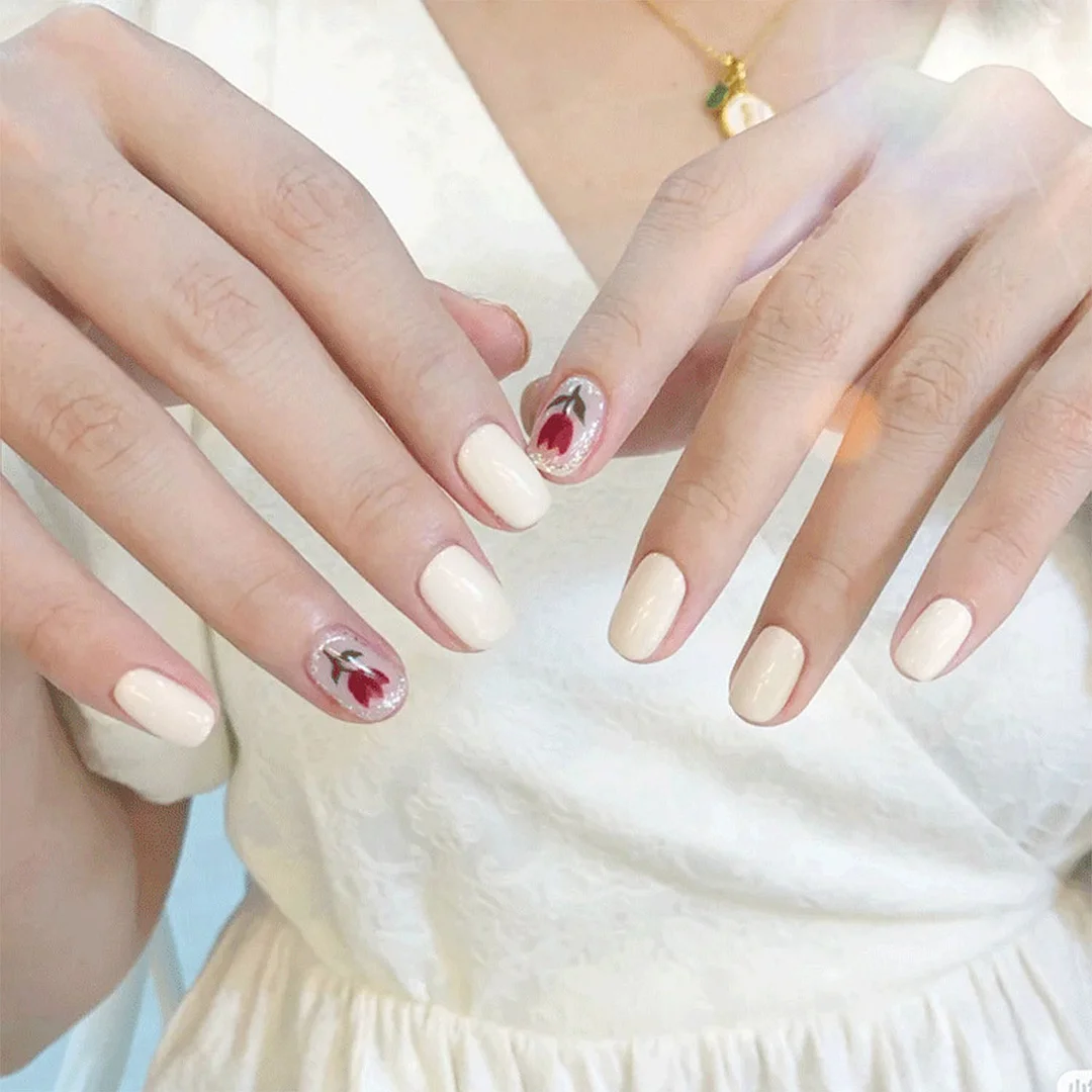 24pcs Rose Square False Nails Artificial Detachable Fake Nails Full Cover Art Tips Press On Nails Supplies For Professionals