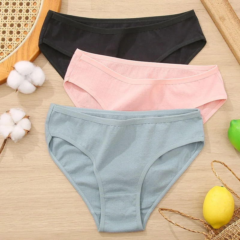 FINETOO 3Pcs Women Cotton Panties Comfortable Briefs Ladies Low-rise Underpants S-XL Girls Underwear Fashion Plus Size Panty New