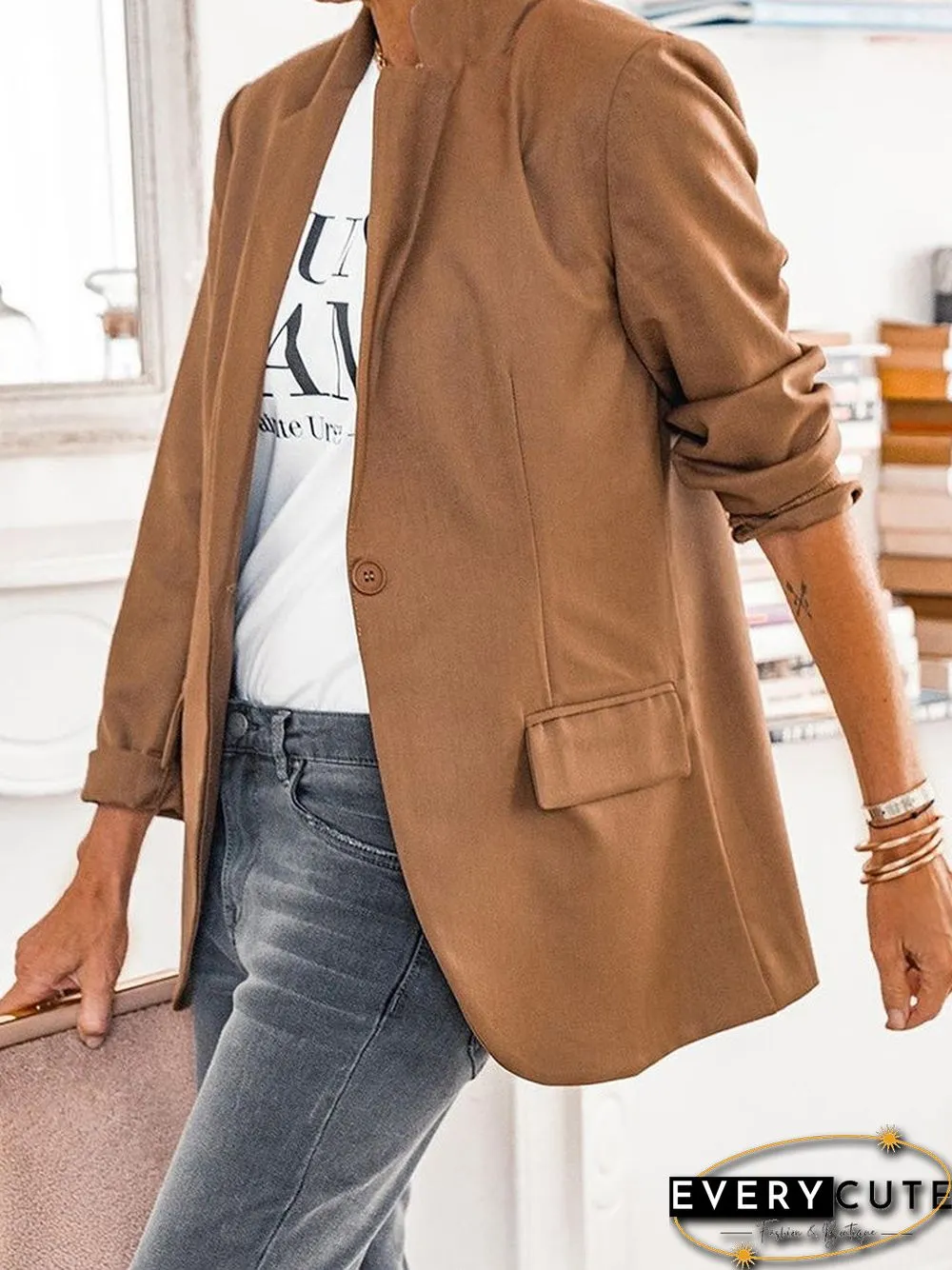 Women'S Blazers Lapel Professional Slim Long Sleeve Blazer