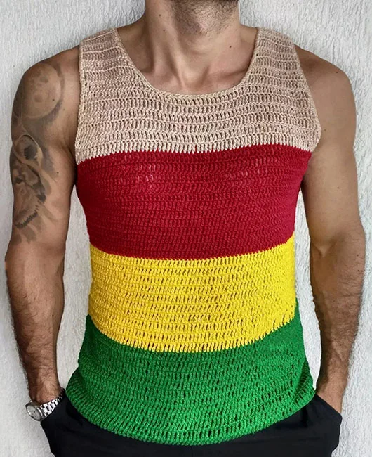 Casual Knitted Colorblock Crew Neck Sleeveless Vest Okaywear