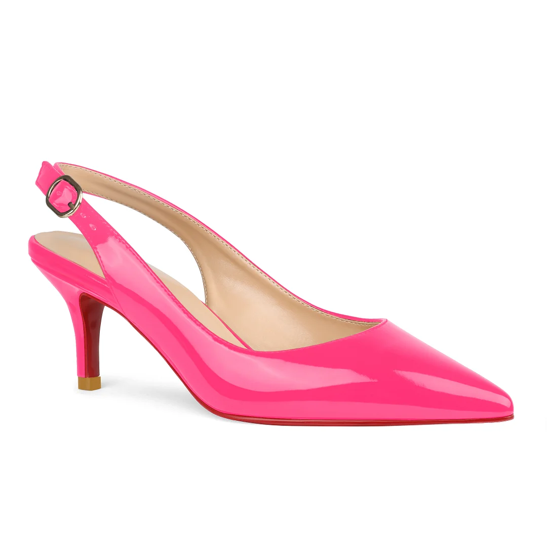 2.36" Women's Pointed Toe Slingback Red Bottom Shoes Kitten Heel Pumps Patent-MERUMOTE