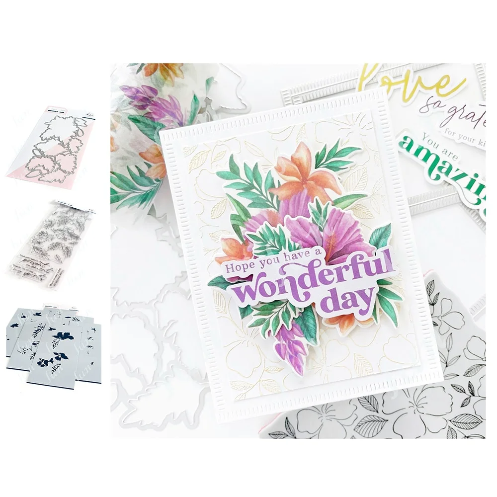 Athvotar Spring Flower Hibiscus Washi New Metal Cutting Dies and Stamps Stencilsset Handmade Diy Scrapbooking Cards Coloring Decor Molds