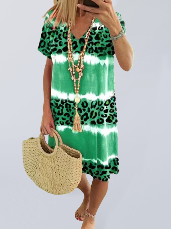 Mature Women Plus Size Summer Fashion Leopard Print Casual Midi Dress