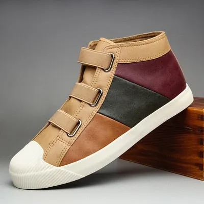 2021 New Men Leather Shoes High Top Sneakers Mix-color Leather Casual Shoes Men's Loafers Fashion Designer Luxury Mocassin Homme