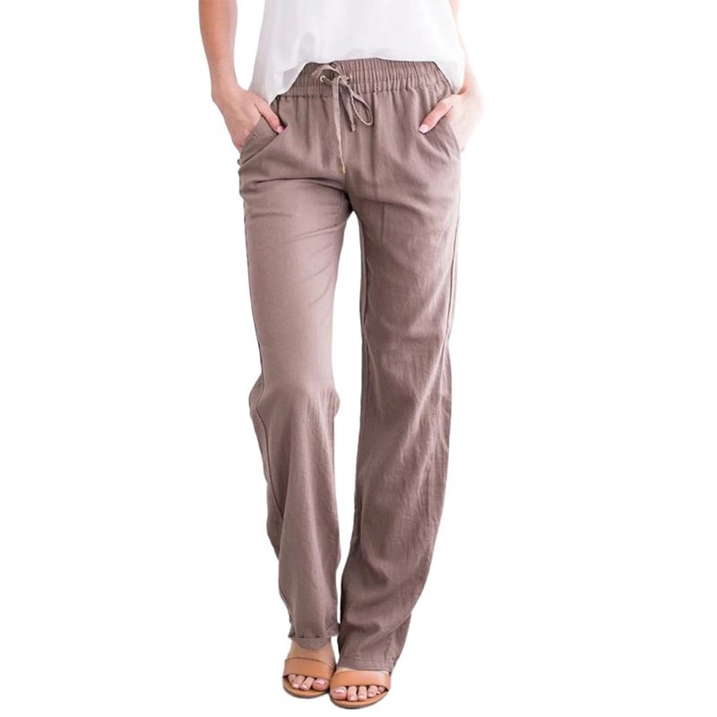 Women's Pants Color Cotton Linen Drawstring Loose Wide Leg Trousers