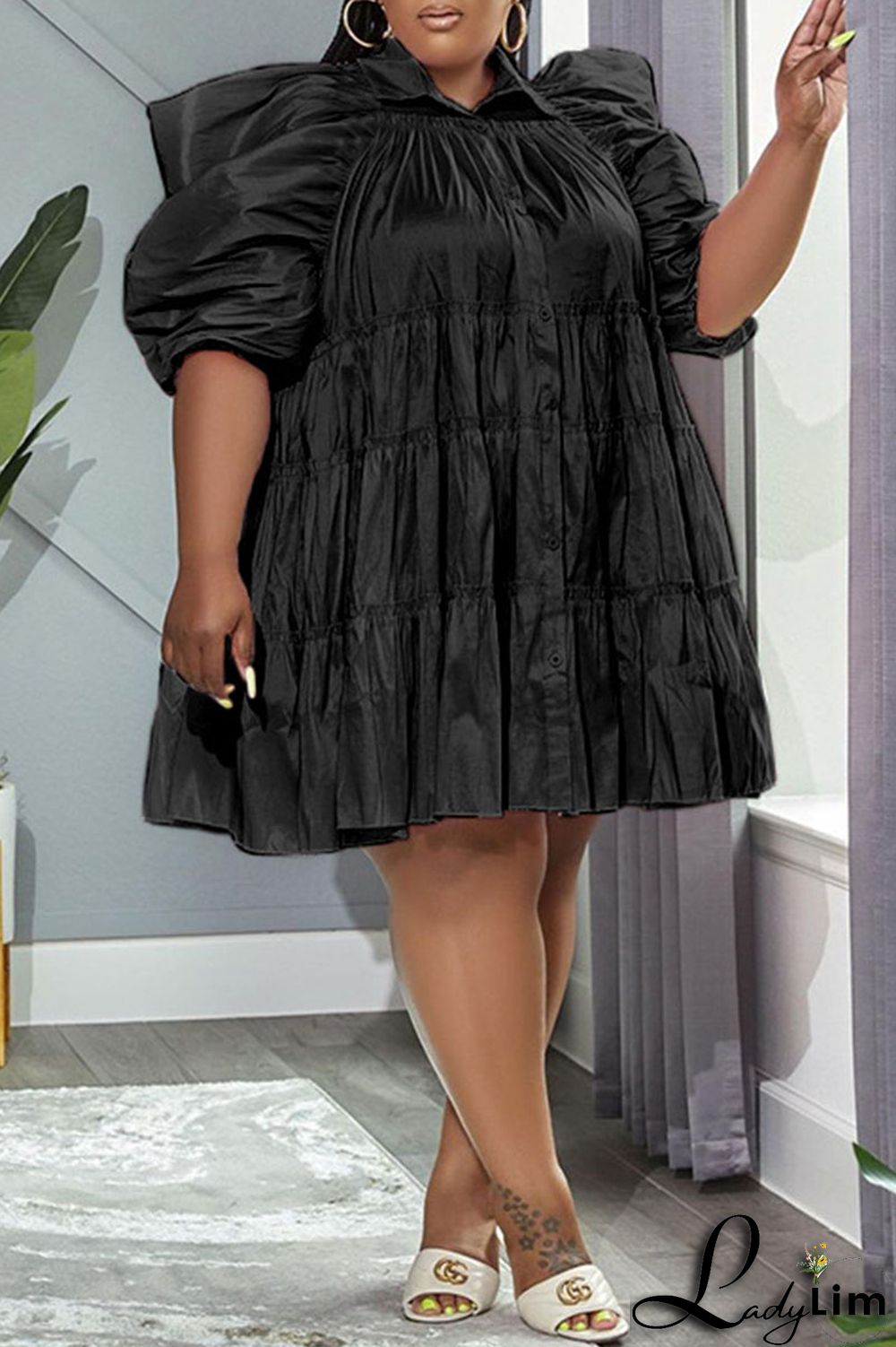 White Casual Sweet Solid Patchwork Buckle Turndown Collar A Line Plus Size Dresses