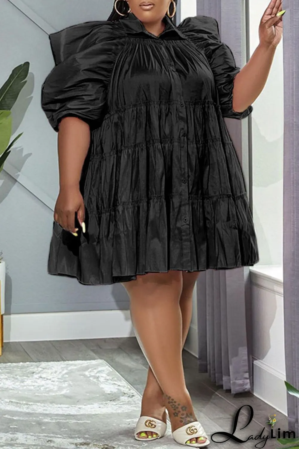 White Casual Sweet Solid Patchwork Buckle Turndown Collar A Line Plus Size Dresses