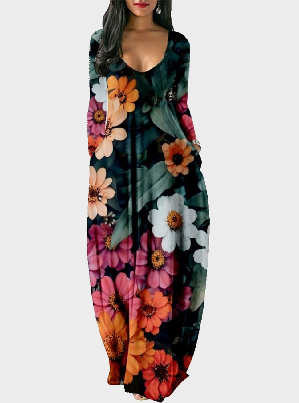  thdmladies Christmas Dress Long Sleeve V-neck 3D Printing thedmladies