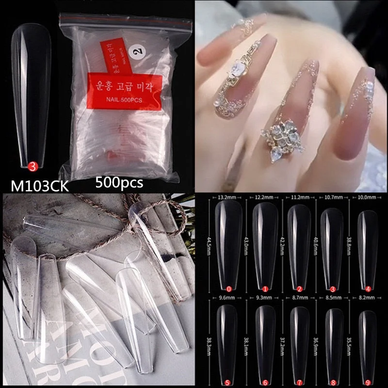 500Pcs False Nail Extension French Natural Transparent Stiletto Coffin False Nails Tips Long Acrylic UV Gel Nail Polish Manicure-Nail Inspo