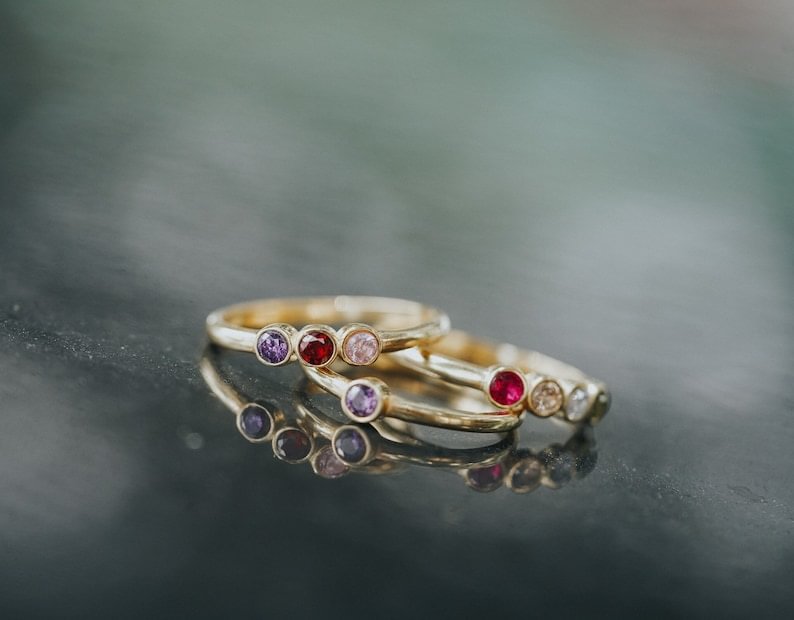 Gemstone Ring, Mom's Ring,Birthstone Custom ring, Gift for mom