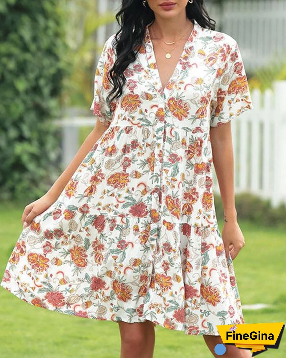 V-neck Sexy Fashion Floral Dress