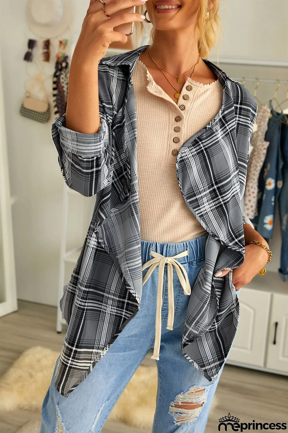 Plaid Drape Cardigan