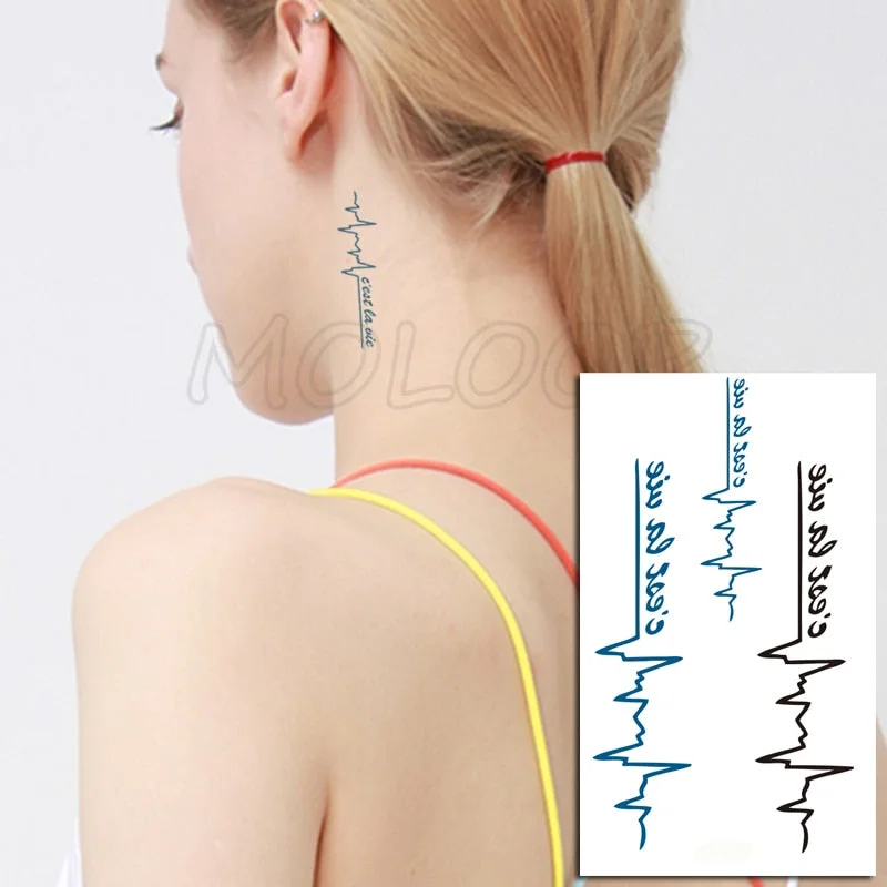 Water Transfer Tattoo Sexy Black Letter Lifeline Tattoo Body Art Waterproof Temporary Fake Flash Tattoo for Man Woman 10.5*6cm