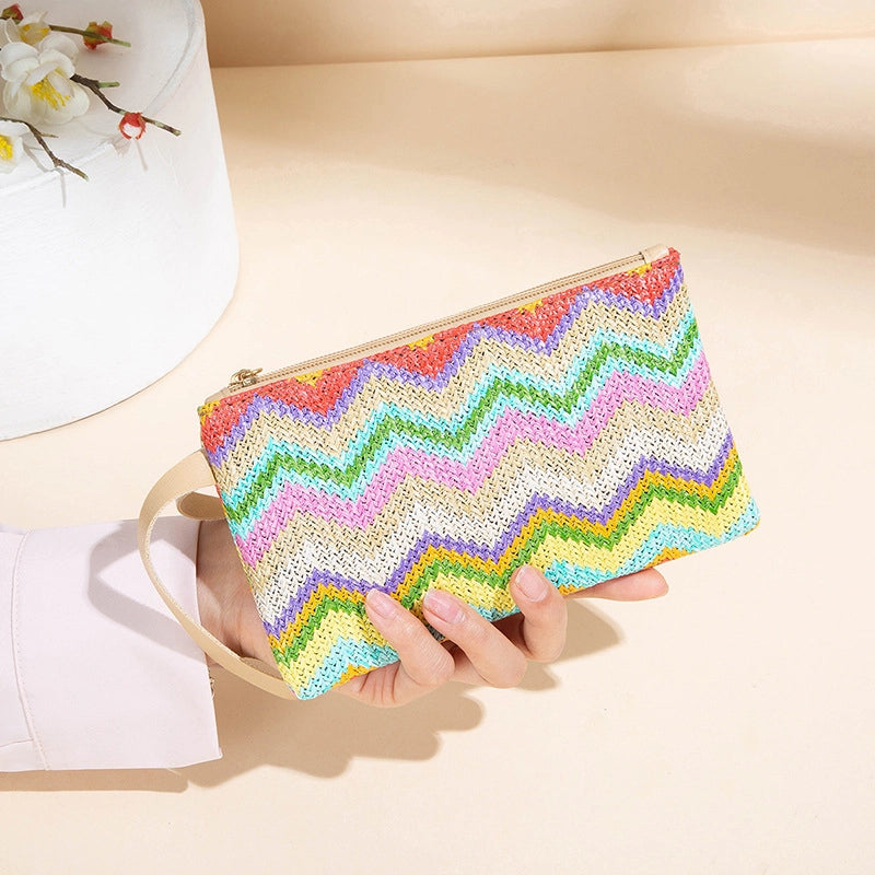 Women’s Stripe Solid Color Pu Leather Zipper Wallets