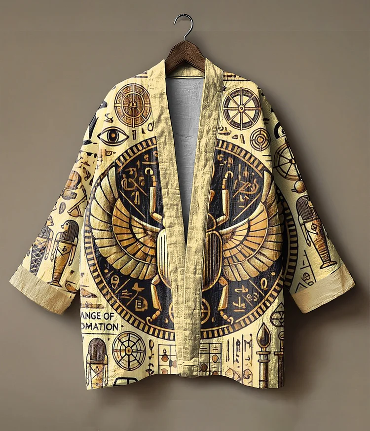 Ancient Egyptian art printed linen and sweater-like blouse