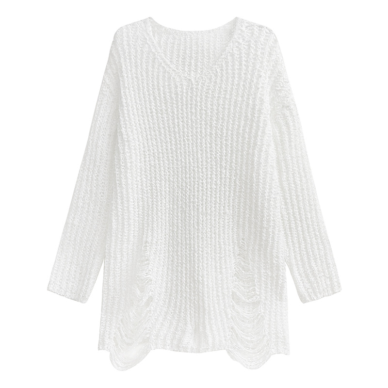 Casual Ripped Long Sleeve Knit Blouse