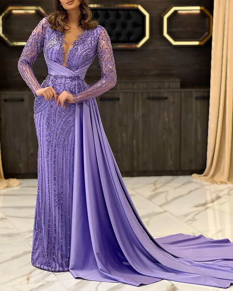 Women's Purple Long Sleeve Sequin Dress ​