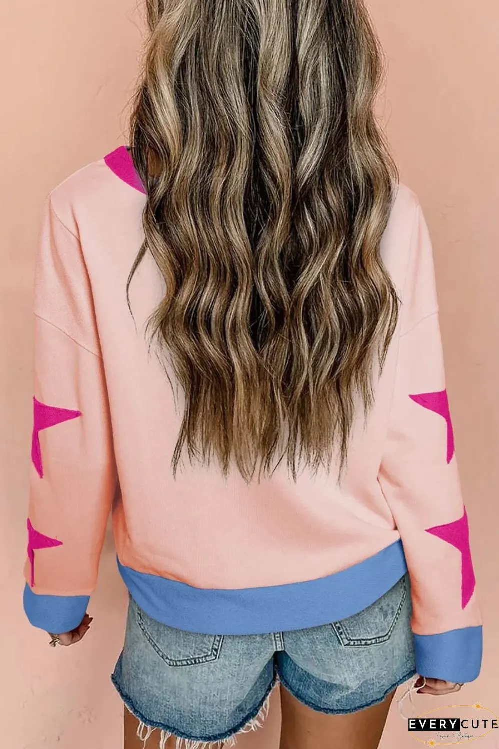 Star Contrast Round Neck Long Sleeve Sweatshirt