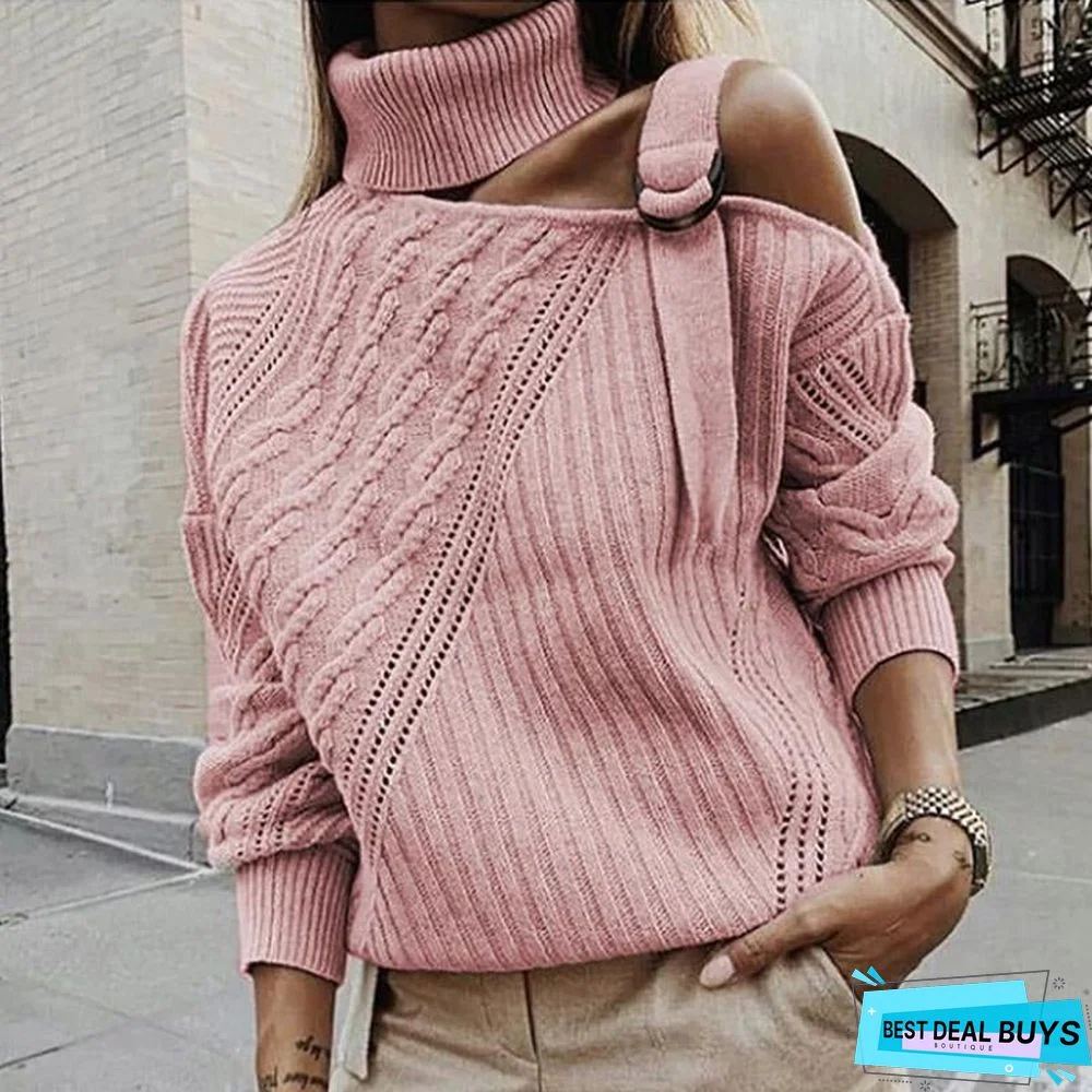 Single Shoulder Collar Casual Sweater