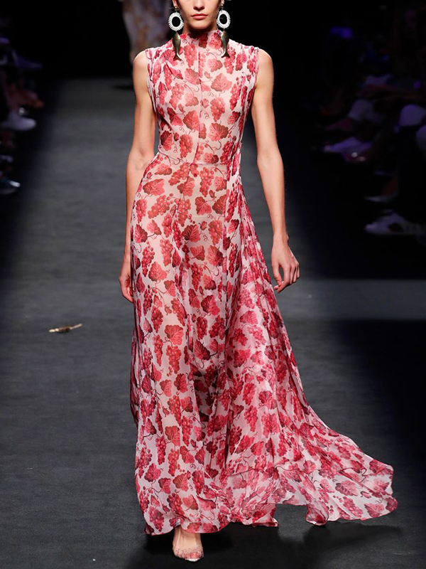 Red Sleeveless Print Maxi Dress