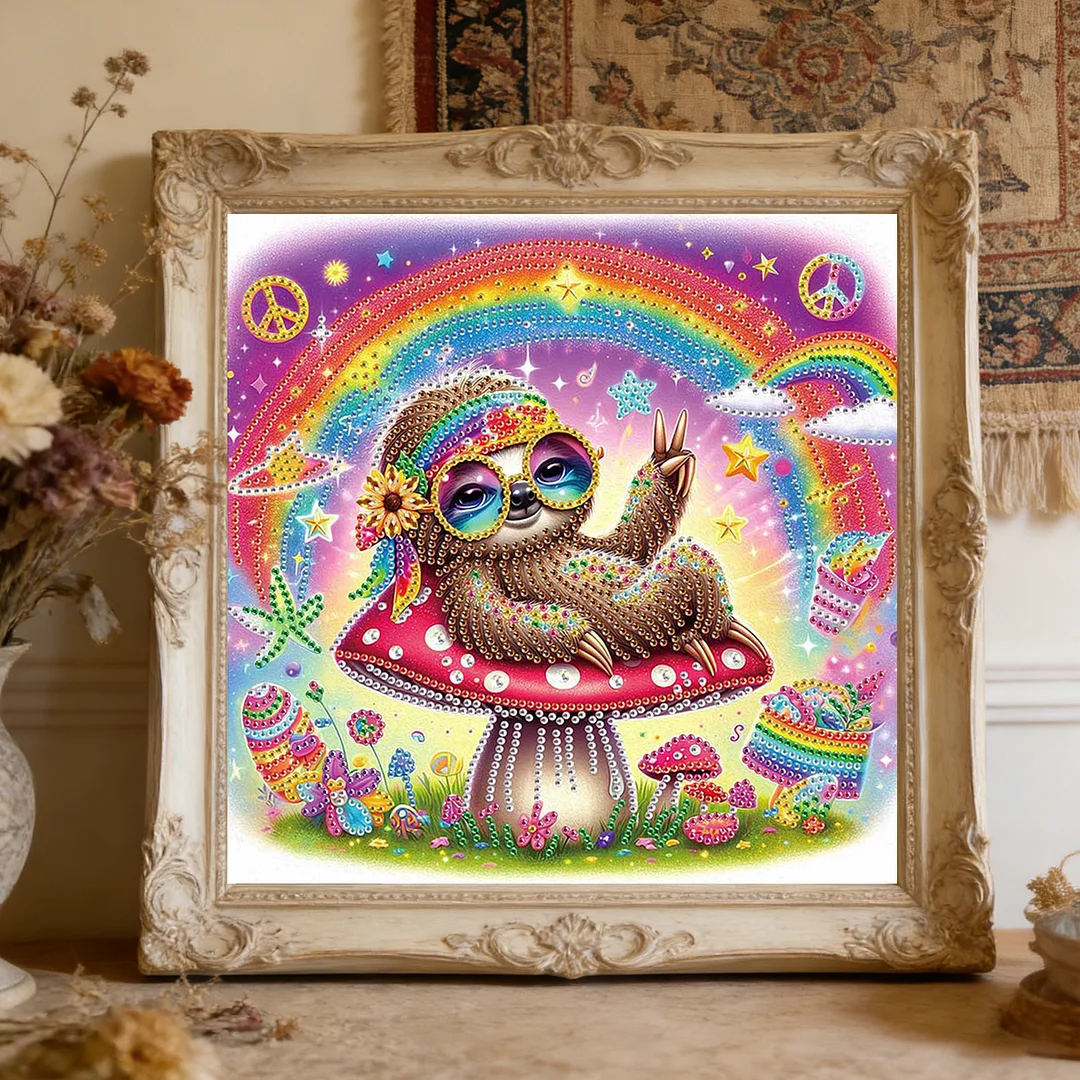 Diamond Painting - Partial Special Shaped Drill - Hippie Sloth(Canvas|30x30cm)